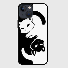 Чехол для iPhone 13 mini с принтом Черный и белый кот кувыркаются. в Кировске,  |  | белый кот | животные | звери | кот | котики | котэ | кошка | кошки | черный кот