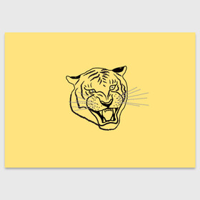 Поздравительная открытка с принтом тигр на золотом фоне в Кировске, 100% бумага | плотность бумаги 280 г/м2, матовая, на обратной стороне линовка и место для марки
 | art line | chinese calendar | contour | golden | head | mascot | muzzle | new year | symbol | tiger | year of the tiger | арт лайн | год тигра | голова | золотой | китайский календарь | контур | новогодний | новый год | символ | талисман | тигр