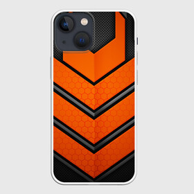 Чехол для iPhone 13 mini с принтом НАНО БРОНЯ | NANO ARMOR в Кировске,  |  | 3d | arm | armor | armour | futuristic | nano | neon | orange | steel | броня | линии | нано | неон | неоновый | оранжевый | плиты | сетка | соты | сталь | стальная | стрелки | футуристичная