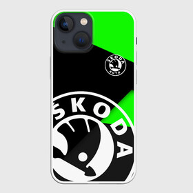 Чехол для iPhone 13 mini с принтом SKODA GEOMETRY SPORT GREEN в Кировске,  |  | auto sport | autosport | octavia | rapid | rs | skoda | superb | vag | volkswagen | vrs | vw | yeti | авто | авто спорт | автомобиль | автоспорт | ам | ваг | вагавод | ети | карбон | машина | октавия | рапид | суперб | шкода | шкодавод