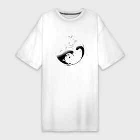 Платье-футболка хлопок с принтом ИНЬ ЯНЬ КОТИКИ, ЧЁРНО БЕЛОЕ в Кировске,  |  | anime | cat | cats | kitten | love | philosophy | yang | yin | yoga | аниме | инь | йога | кот | котенок | котик | котики | коты | любовь | противоположность | сердце | философия | ян