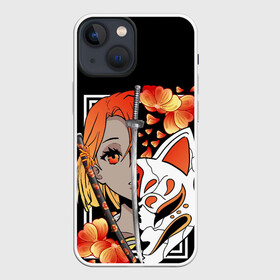 Чехол для iPhone 13 mini с принтом Samurai girl в Кировске,  |  | girl | japan | samurai | лис | маска | мечи | самурай | цветы