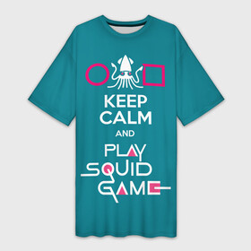 Платье-футболка 3D с принтом Keep calm and play squid game в Кировске,  |  | action adventure | keep calm and play squid game | south korean | squid | squid game | survival game | web series | веб сериал | игра в кальмара | игра на выживание | играйте в игру в кальмара | кальмар | приключенческий боевик