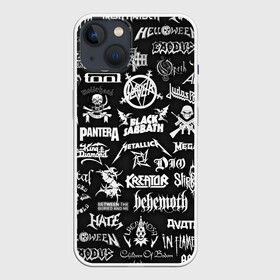 Чехол для iPhone 13 с принтом ЛОГОТИПЫ МЕТАЛ ГРУПП   METAL BANDS LOGO в Кировске,  |  | black sabbath | bmth | dio | heavy metal | iron maiden | judas priest | megadeth | metallica | motorhead | pantera | slayer | slipknot | группы | метал | рок