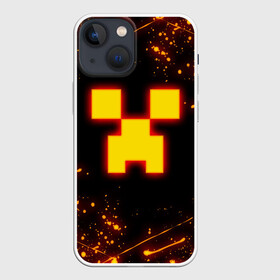 Чехол для iPhone 13 mini с принтом ОГНЕННЫЙ КРИПЕР, МАЙНКРАФТ в Кировске,  |  | block | creeper | cube | fire | flame | minecraft | pixel | tnt | блок | гаст | геометрия | крафт | крипер | кубики | майнкрафт | огонь | пиксели | пламя | тнт