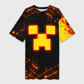 Платье-футболка 3D с принтом ОГНЕННЫЙ КРИПЕР, МАЙНКРАФТ в Кировске,  |  | block | creeper | cube | fire | flame | minecraft | pixel | tnt | блок | гаст | геометрия | крафт | крипер | кубики | майнкрафт | огонь | пиксели | пламя | тнт