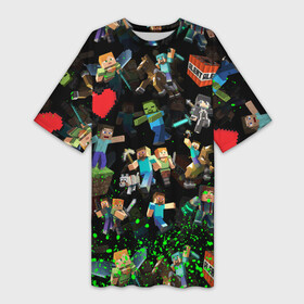 Платье-футболка 3D с принтом МАЙНКРАФТ ПАТТЕРН ГЕРОИ ИГРЫ в Кировске,  |  | block | creeper | cube | minecraft | pixel | tnt | блок | гаст | геометрия | крафт | крипер | кубики | майнкрафт | пиксели | тнт