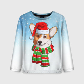 Детский лонгслив 3D с принтом Новогодний Корги   New Years Corgi в Кировске, 100% полиэстер | длинные рукава, круглый вырез горловины, полуприлегающий силуэт
 | christmas | corgi | dog | santa | дед мороз | елка | зима | корги | новый год | рождество | санта | снег | снегурочка | снежинка | собака | собачка | щенок