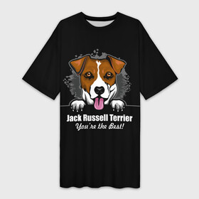 Платье-футболка 3D с принтом Джек Рассел Терьер (Jack Russell Terrier) в Кировске,  |  | Тематика изображения на принте: animal | dog terrier | jack russell terrier | год собаки | джек рассел терьер | друг человека | животное | зверь | кинолог | охотничья собака | пёс | пёсик | собака джек рассел терьер | собаковод | терьер