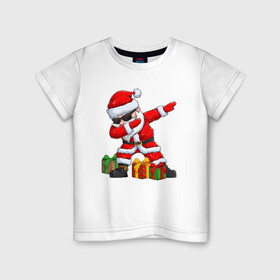 Детская футболка хлопок с принтом Санта Даб   Santa Dab в Кировске, 100% хлопок | круглый вырез горловины, полуприлегающий силуэт, длина до линии бедер | christmas | dab | dabbing | santa | дед мороз | елка | зима | новый год | подарок | рождество | санта | снег | снегурочка | снежинка