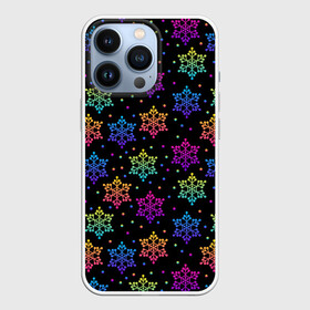 Чехол для iPhone 13 Pro с принтом Неоновые снежинки   Neon  snowflakes в Кировске,  |  | christmas | neon | зима | неон | новый год | рождество | снег | снежинка