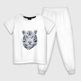 Детская пижама хлопок с принтом Бенгальский белый тигр в Кировске, 100% хлопок |  брюки и футболка прямого кроя, без карманов, на брюках мягкая резинка на поясе и по низу штанин
 | 2022 | 2022 тигр | белый тигр | бенгальский | бенгальский тигр | бенгальского тигра | восточный тигр | китай | китайский тигр | новый год | тигр | тигр 2022 | тигр китайский | тигра