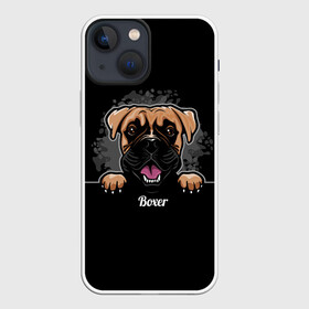 Чехол для iPhone 13 mini с принтом Боксёр (Boxer) в Кировске,  |  | animal | boxer | bulldog | dog | fighting dog | pit bull | бойцовская собака | боксёр | бульдог | год собаки | друг человека | животное | кинолог | немецкий боксёр | пёс | питбуль | порода собак | собака боксёр | собаковод
