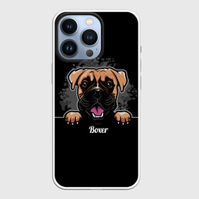 Чехол для iPhone 13 Pro с принтом Боксёр (Boxer) в Кировске,  |  | Тематика изображения на принте: animal | boxer | bulldog | dog | fighting dog | pit bull | бойцовская собака | боксёр | бульдог | год собаки | друг человека | животное | кинолог | немецкий боксёр | пёс | питбуль | порода собак | собака боксёр | собаковод