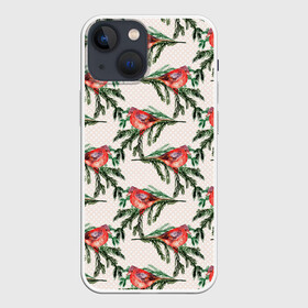 Чехол для iPhone 13 mini с принтом Снегири паттерн в Кировске,  |  | зима | зимняя птица | новый год | птица | птичка | снегири | снегирь