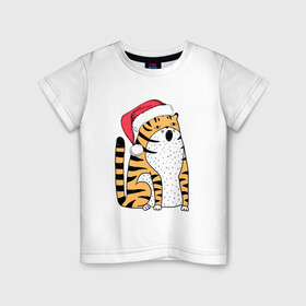 Детская футболка хлопок с принтом Удивленный тигр с открытым ртом в Кировске, 100% хлопок | круглый вырез горловины, полуприлегающий силуэт, длина до линии бедер | Тематика изображения на принте: 2022 | год тигра | новый год | новый год 2022 | символ года | тигр | тигренок | тигрица | тигры