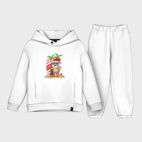 Детский костюм хлопок Oversize с принтом Santa on Vibe в Кировске,  |  | art | beach | christmas | new year | palm trees | pineapple | sand | santa | santa claus | surfing | vibe | ананас | арт | вайб | новый год | пальмы | песок | пляж | рождество | санта | санта клаус | серфинг