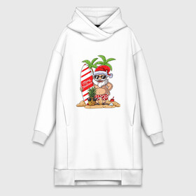 Платье-худи хлопок с принтом Santa on Vibe в Кировске,  |  | art | beach | christmas | new year | palm trees | pineapple | sand | santa | santa claus | surfing | vibe | ананас | арт | вайб | новый год | пальмы | песок | пляж | рождество | санта | санта клаус | серфинг