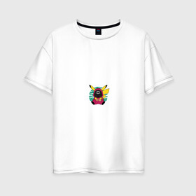 Женская футболка хлопок Oversize с принтом Pika game в Кировске, 100% хлопок | свободный крой, круглый ворот, спущенный рукав, длина до линии бедер
 | pikachu | pokemon | squid game | игра кальмара | пикачу | покемон