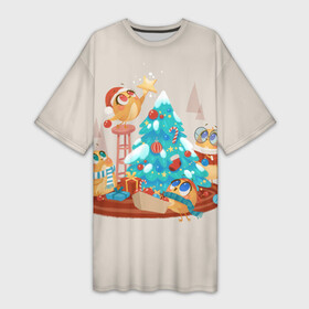 Платье-футболка 3D с принтом Зверята празднуют новый год в Кировске,  |  | 2022 | christmas | new year | животные | звери | зверюшки | кавай | милота | милый | нг | новогодний | новый год | рождество