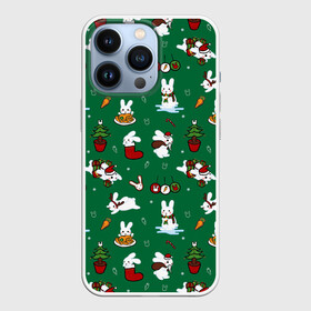 Чехол для iPhone 13 Pro с принтом Новогодний паттерн с зайчиками в Кировске,  |  | 2022 | christmas | new year | животные | зайчик | заяц | звери | зверюшки | кавай | милота | милый | нг | новогодний | новый год | паттерн | рождество