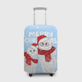 Чехол для чемодана 3D с принтом С Рождеством Совы в Кировске, 86% полиэфир, 14% спандекс | двустороннее нанесение принта, прорези для ручек и колес | 2022 | christmas | new year | животные | звери | зверюшки | кавай | милота | милый | нг | новогодний | новый год | рождество