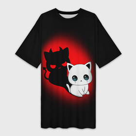 Платье-футболка 3D с принтом КОТИК ДЬЯВОЛ  KITTY DEVIL в Кировске,  |  | animals | cat | demon | devil | kitty | дьявол | животные | звери | котик | кошки