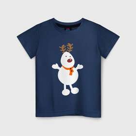 Детская футболка хлопок с принтом Олень снеговик 01 в Кировске, 100% хлопок | круглый вырез горловины, полуприлегающий силуэт, длина до линии бедер | 2022новыгод | 2023новыгод | василинка | дед мороз | ёлки | новый год | олень | снегови | снеговик олень