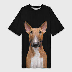 Платье-футболка 3D с принтом Строгий смелый взгляд в Кировске,  |  | bull terrier | dog | ears | eyes | muzzle | view | бультерьер | взгляд | глаза | пёс | собака | уши