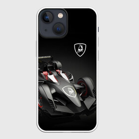 Чехол для iPhone 13 mini с принтом Lamborghini F1 в Кировске,  |  | Тематика изображения на принте: bolid | car | f1 | lamborghini | motorsport | power | prestige | автомобиль | болид | италия | ламборгини | мощь | престиж