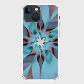 Чехол для iPhone 13 mini с принтом Абстрактный цветок. Голубой. в Кировске,  |  | abstraction | blue | flower | fractal | pattern | абстракция | узор | фрактал | цветок