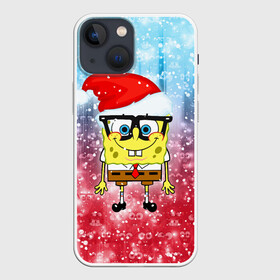 Чехол для iPhone 13 mini с принтом Новогодний Спанч Боб в Кировске,  |  | sponge bob | spongebob | губка боб | квадратные штаны | мультфильм | новый год | рождество | санта | сквэр пэнтс | снег | снежинка | спанч боб