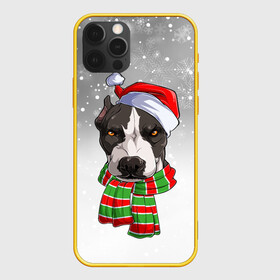 Чехол для iPhone 12 Pro с принтом Новогодний Питбуль   New Years Pit bull в Кировске, силикон | область печати: задняя сторона чехла, без боковых панелей | Тематика изображения на принте: christmas | dog | pit bull | santa | дед мороз | зима | новый год | питбуль | рождество | санта | снег | снежинка | собака | собачка | щенок