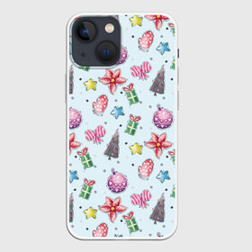 Чехол для iPhone 13 mini с принтом Good New Year Spirit в Кировске,  |  | Тематика изображения на принте: bows | christmas | flowers | gifts | holiday | new year | stars | toys | trees | банты | елки | звезды | игрушки | новый год | подарки | праздник | рождество | цветы