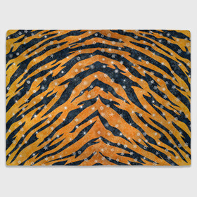 Плед 3D с принтом Новогодняя шкура тигра в Кировске, 100% полиэстер | закругленные углы, все края обработаны. Ткань не мнется и не растягивается | Тематика изображения на принте: 2022 | новый год | оранжевый | полосатый | полоски | полосы | снег | снежинки | тгриный | тигр