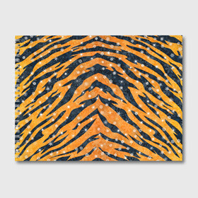 Альбом для рисования с принтом Новогодняя шкура тигра в Кировске, 100% бумага
 | матовая бумага, плотность 200 мг. | 2022 | новый год | оранжевый | полосатый | полоски | полосы | снег | снежинки | тгриный | тигр