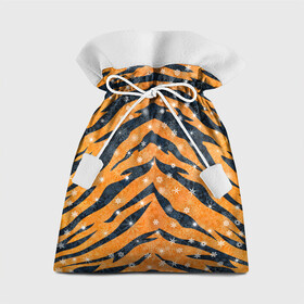Подарочный 3D мешок с принтом Новогодняя шкура тигра в Кировске, 100% полиэстер | Размер: 29*39 см | Тематика изображения на принте: 2022 | новый год | оранжевый | полосатый | полоски | полосы | снег | снежинки | тгриный | тигр