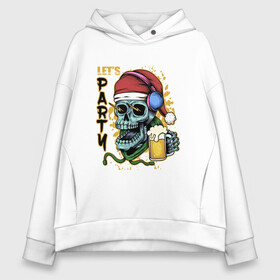 Женское худи Oversize хлопок с принтом Skull Santa в Кировске, френч-терри — 70% хлопок, 30% полиэстер. Мягкий теплый начес внутри —100% хлопок | боковые карманы, эластичные манжеты и нижняя кромка, капюшон на магнитной кнопке | Тематика изображения на принте: art | beer | christmas | headphones | new year | santa | skull | арт | наушники | новый год | рождество | санта | череп