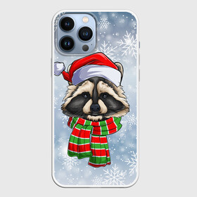 Чехол для iPhone 13 Pro Max с принтом Новогодний Енот Санта в Кировске,  |  | christmas | santa | дед мороз | енот | зима | новый год | рождество | санта | снег | снежинка