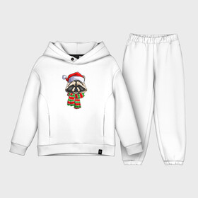 Детский костюм хлопок Oversize с принтом Енот Санта Клаус в Кировске,  |  | christmas | santa | дед мороз | енот | зима | новый год | рождество | санта | снег | снежинка