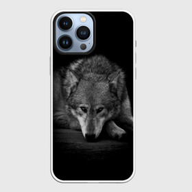 Чехол для iPhone 13 Pro Max с принтом Волк, на черном фоне в Кировске,  |  | Тематика изображения на принте: wolf | wolfs | волк | волки | волчара | животные | звери | лес | природа