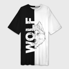 Платье-футболка 3D с принтом WOLF (Волк) в Кировске,  |  | gray wolf | predator | the beast | volkolak | wolf | wolfhound | волк | волкодав | волколак | волчара | вурдалак | зверь | зов волка | морской волк | оборотень | оскал | рисунок волка | санитар леса | серый волк | хищник