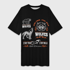 Платье-футболка 3D с принтом Wolves в Кировске,  |  | gray wolf | predator | the beast | volkolak | wolf | wolfhound | волк | волкодав | волколак | волчара | вурдалак | зверь | зов волка | морской волк | оборотень | оскал | рисунок волка | санитар леса | серый волк | хищник