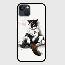 Чехол для iPhone 13 с принтом Котик с пистолетом на стене  мем в Кировске,  |  | cat | cats | mem | киса | кот | котенок | котик | котяра | котята | кошечка | кошка | мем | мемы | пистолет