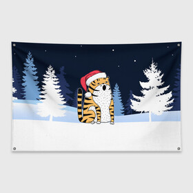 Флаг-баннер с принтом Удивленный тигр 2022 в Кировске, 100% полиэстер | размер 67 х 109 см, плотность ткани — 95 г/м2; по краям флага есть четыре люверса для крепления | 2022 | год тигра | новый год | новый год 2022 | символ года | тигр | тигренок | тигрица | тигры