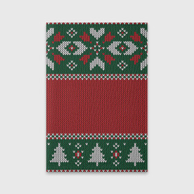 Обложка для паспорта матовая кожа с принтом Knitted Christmas Pattern в Кировске, натуральная матовая кожа | размер 19,3 х 13,7 см; прозрачные пластиковые крепления | background | christmas | holiday | knitted | knitted pattern | pattern | trees | winter | вязаный | вязаный узор | елки | зима | праздник | рождество | узор | фон