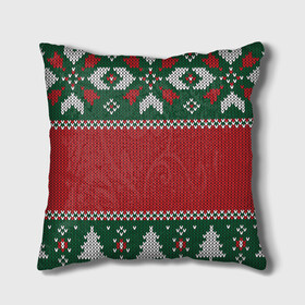 Подушка 3D с принтом Knitted Christmas Pattern в Кировске, наволочка – 100% полиэстер, наполнитель – холлофайбер (легкий наполнитель, не вызывает аллергию). | состоит из подушки и наволочки. Наволочка на молнии, легко снимается для стирки | background | christmas | holiday | knitted | knitted pattern | pattern | trees | winter | вязаный | вязаный узор | елки | зима | праздник | рождество | узор | фон