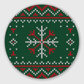 Круглый коврик для мышки с принтом Knitted Snowflake Pattern в Кировске, резина и полиэстер | круглая форма, изображение наносится на всю лицевую часть | background | christmas | holiday | knitted pattern | pattern | snowflakes | trees | winter | вязаный узор | елки | зима | праздник | рождество | снежинки | узор | фон