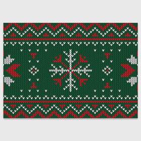 Поздравительная открытка с принтом Knitted Snowflake Pattern в Кировске, 100% бумага | плотность бумаги 280 г/м2, матовая, на обратной стороне линовка и место для марки
 | background | christmas | holiday | knitted pattern | pattern | snowflakes | trees | winter | вязаный узор | елки | зима | праздник | рождество | снежинки | узор | фон