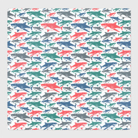 Магнитный плакат 3Х3 с принтом Разноцветные Акулы в Кировске, Полимерный материал с магнитным слоем | 9 деталей размером 9*9 см | fish | ocean | predator | shark | white shark | акула | белая акула | зубы | море | морской хищник | океан | рыба | хищная рыба | хищник